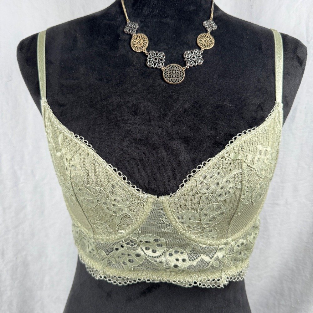 Women's Sky & Sparrow Longline Bralette Bustier Large Sage Green Lace  PL-TL2082